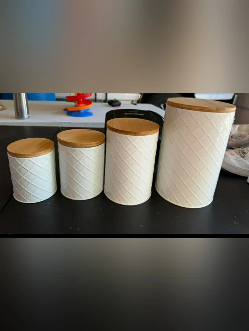 White Canister Set with Bamboo Lids